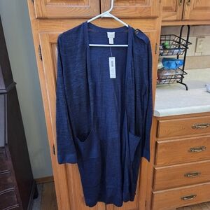 New with tags Chicos size 0 lightweight dark heather blue duster cardigan